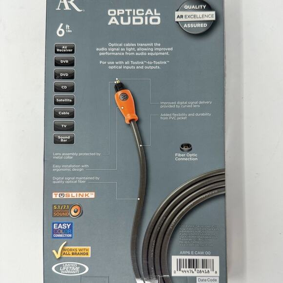 AR Optical Studio 6 ft Optical Cable, Brand New in Box - Picture 2 of 5